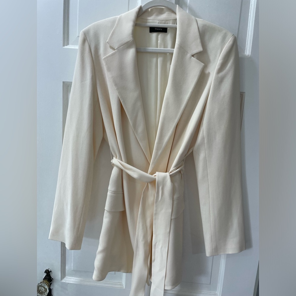Theory Cream Yellow Eco Rosina Crepe Belted Blazer Jacket